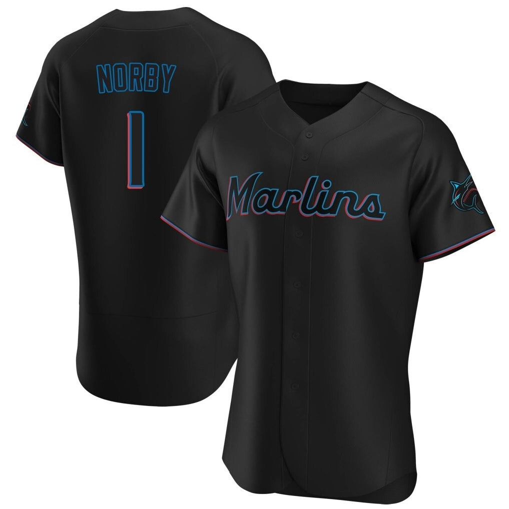 Jamed M.Marlins #1 Connor Norby Player Black  Home Limited Stitched Jerseys