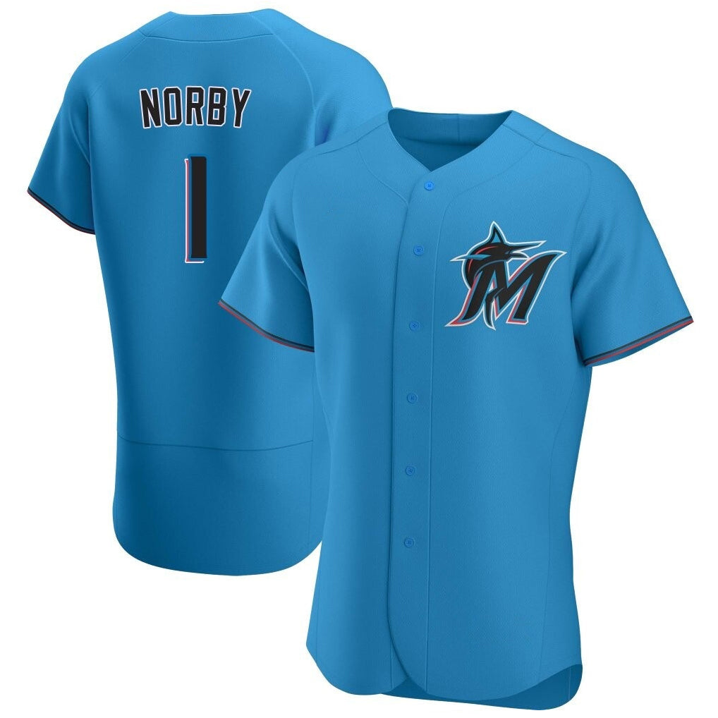 Jamed M.Marlins #1 Connor Norby Player Blue Home Limited Elite Stitched Jerseys