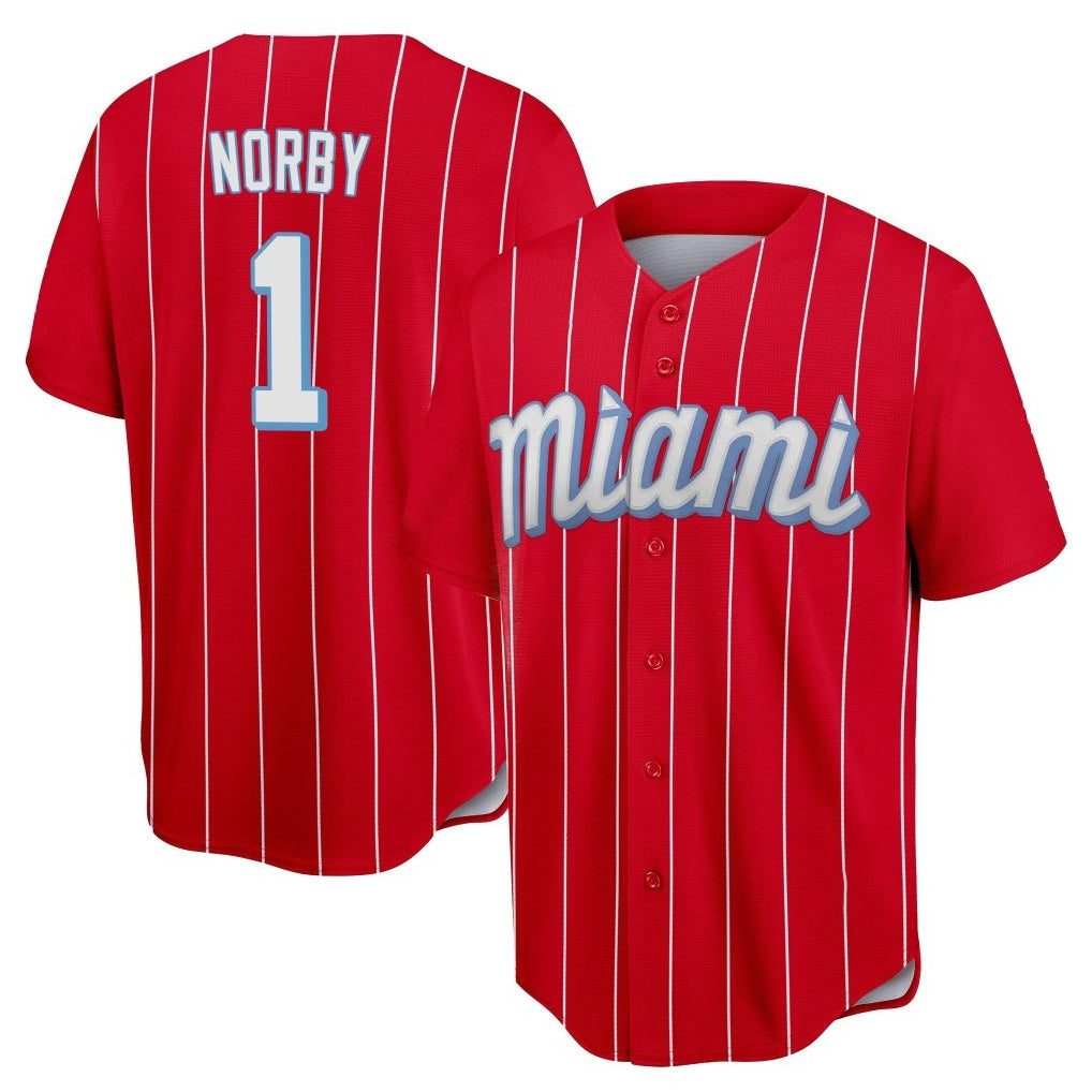 Jamed M.Marlins #1 Connor Norby Player Red City Connect Home Game Stitched Jerseys