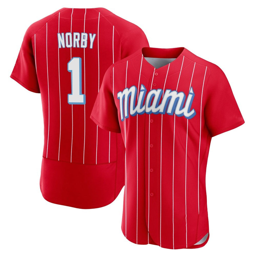 Jamed M.Marlins #1 Connor Norby Player Red City Connect Home Limited Elite Stitched Jerseys