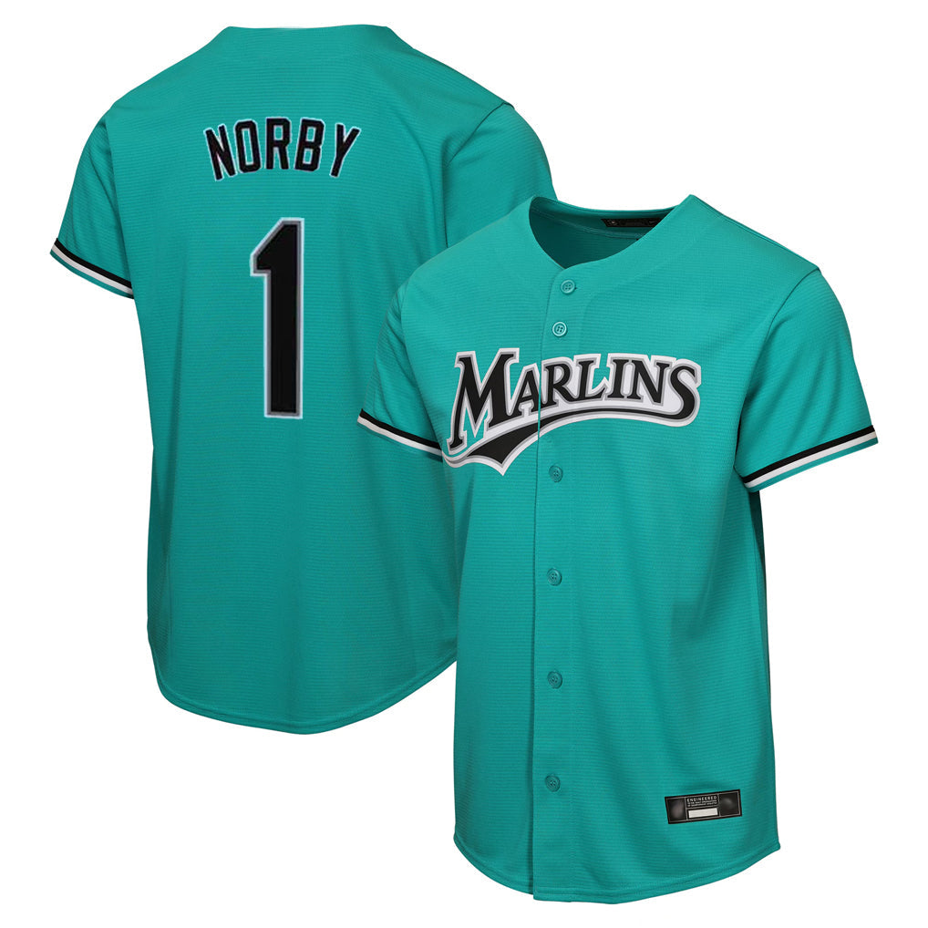 Jamed M.Marlins #1 Connor Norby Player Teal  Home Game Stitched Jerseys