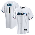 Jamed M.Marlins #1 Connor Norby Player White  Home Game Stitched Jerseys
