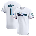 Jamed M.Marlins #1 Connor Norby Player White Home Limited Elite Stitched Jerseys