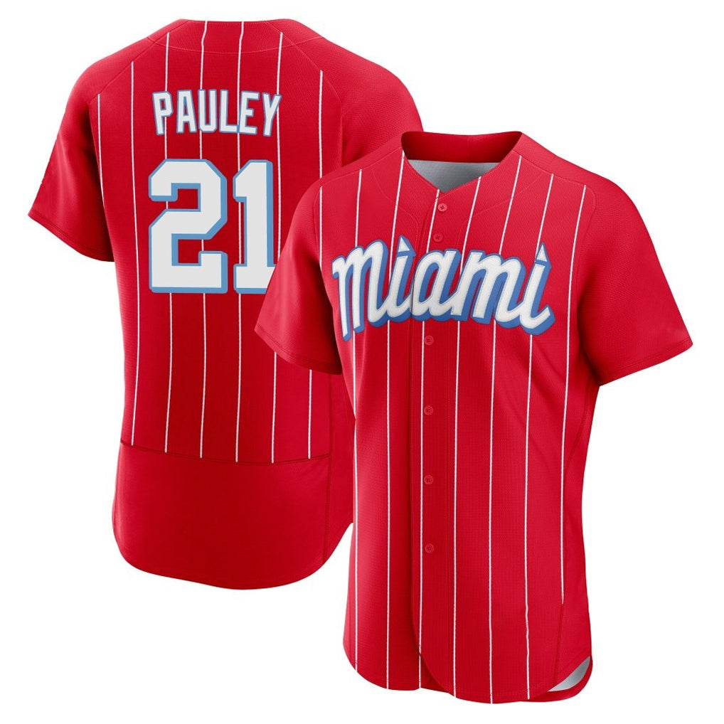 Jamed M.Marlins #21 Graham Pauley Player Red City Connect Home Limited Elite Stitched Jerseys