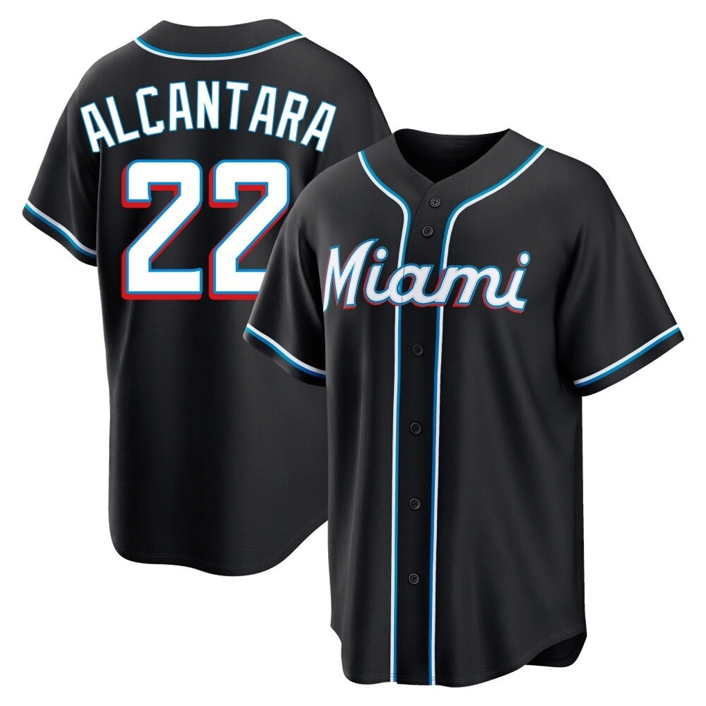 Jamed M.Marlins #22 Sandy Alcantara Player Black Fashion Out Home Game Stitched Jerseys
