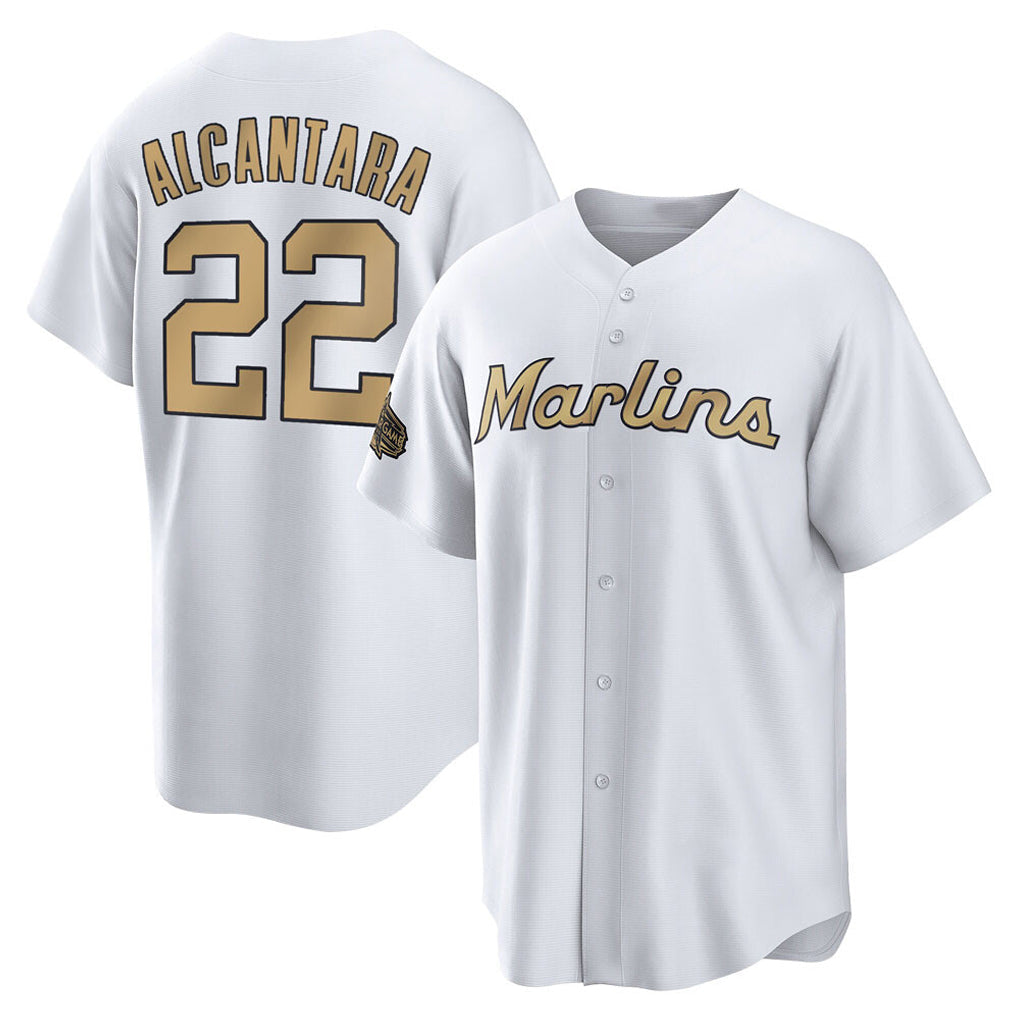 Jamed M.Marlins #22 Sandy Alcantara Player Gold Home Game Stitched Jerseys