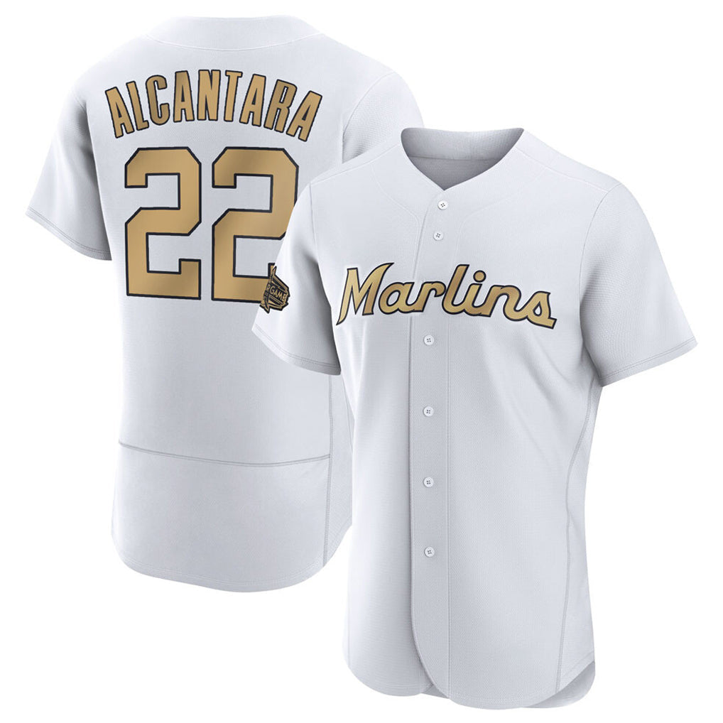 Jamed M.Marlins #22 Sandy Alcantara Player Gold  Home Limited Elite Stitched Jerseys