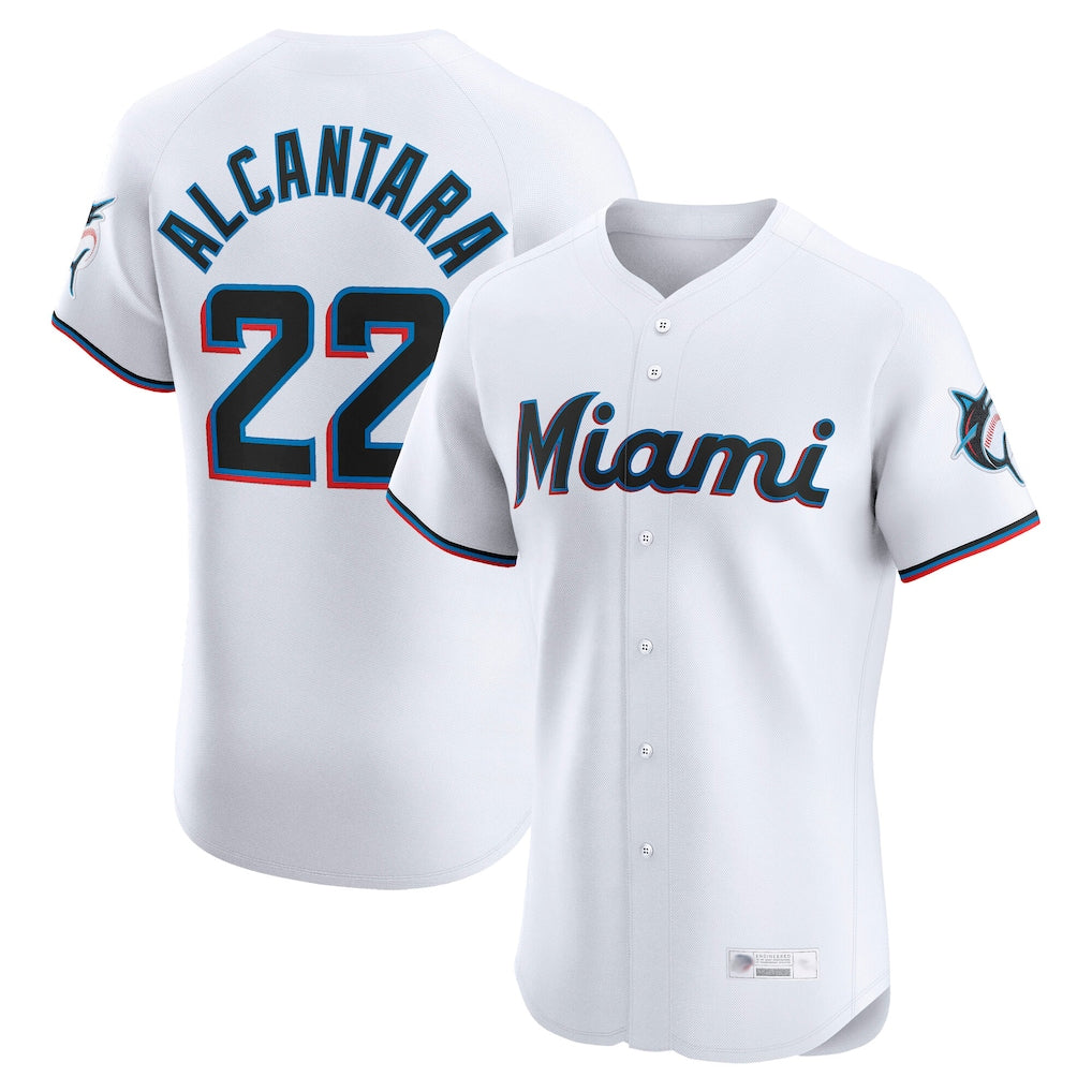Jamed M.Marlins #22 Sandy Alcantara Player White  Home Limited Elite Stitched Jerseys