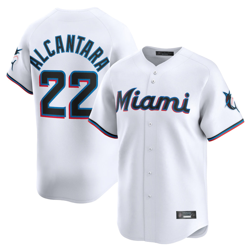 Jamed M.Marlins #22 Sandy Alcantara Player White Home Limited Stitched Jerseys