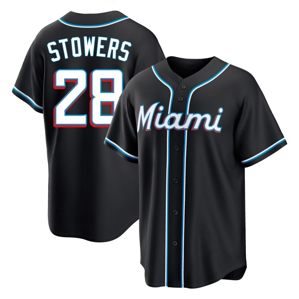 Jamed M.Marlins #28 Kyle Stowers Player Black Fashion Out Home Game Stitched Jerseys