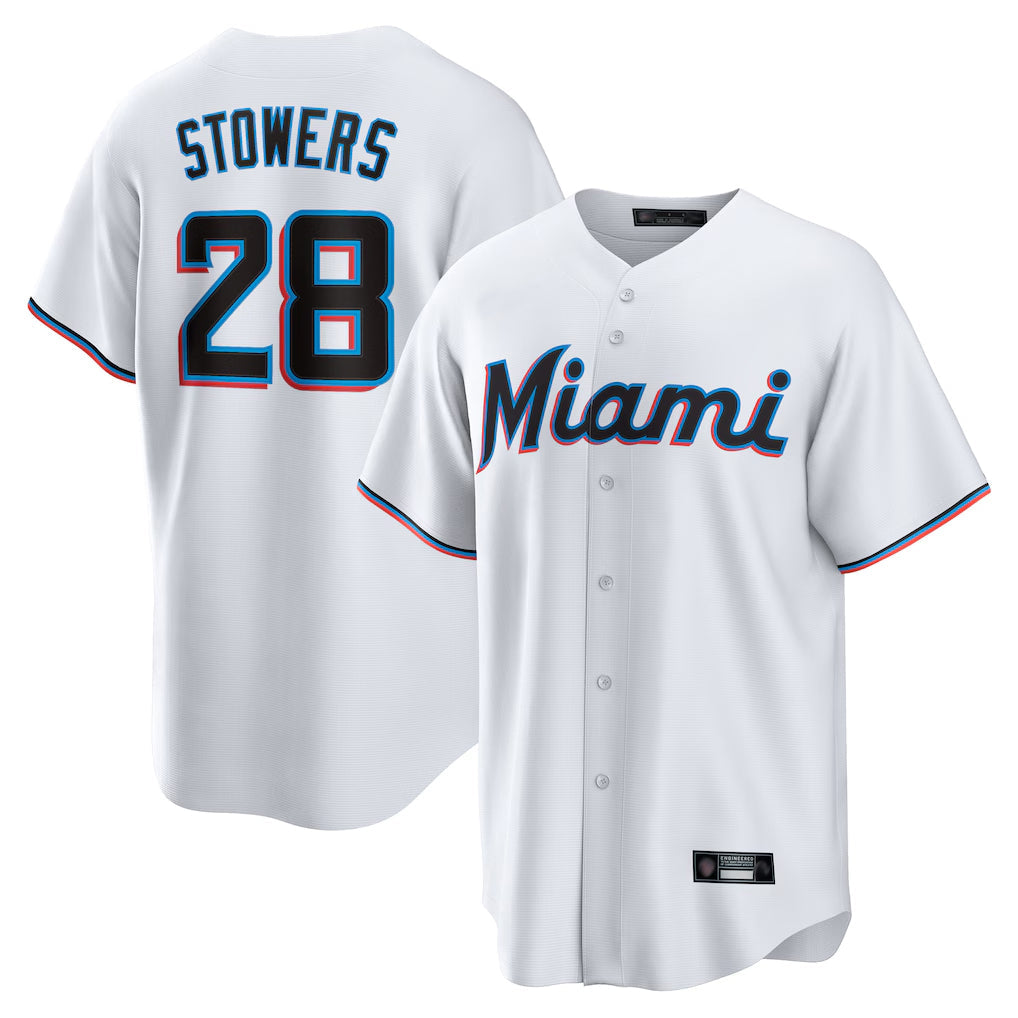 Jamed M.Marlins #28 Kyle Stowers Player White  Home Game Stitched Jerseys