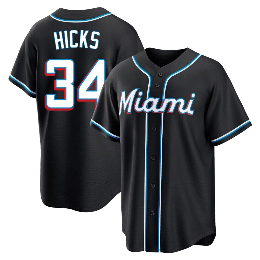 Jamed M.Marlins #34 Liam Hicks Player Black Fashion Out Home Game Stitched Jerseys