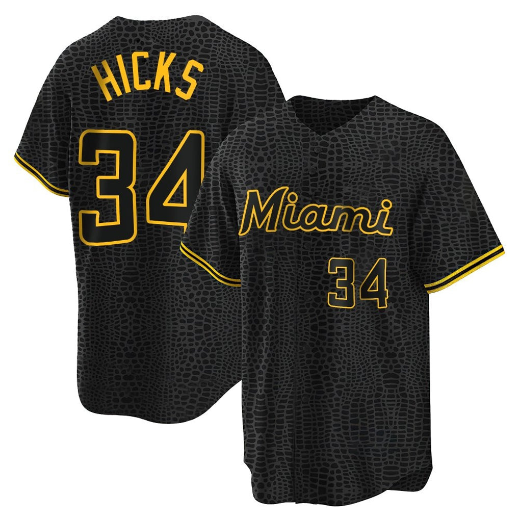 Jamed M.Marlins #34 Liam Hicks Player Black Snake Skin City Home Game Stitched Jerseys