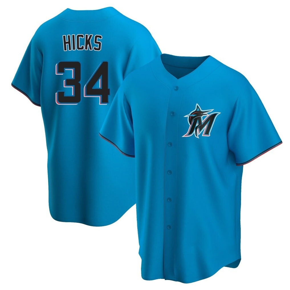 Jamed M.Marlins #34 Liam Hicks Player Blue Home Game Stitched Jerseys