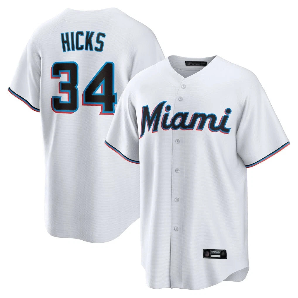 Jamed M.Marlins #34 Liam Hicks Player White  Home Game Stitched Jerseys