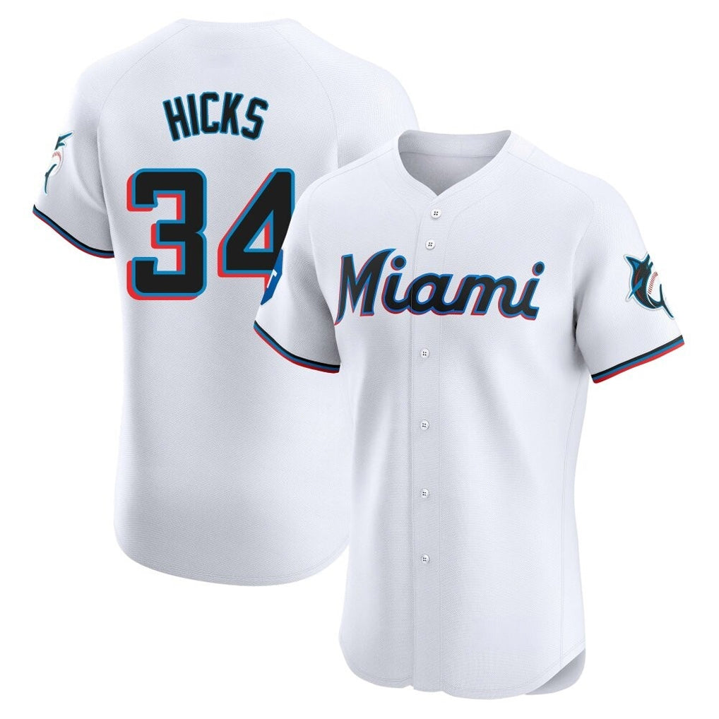 Jamed M.Marlins #34 Liam Hicks Player White  Home Limited Elite Stitched Jerseys