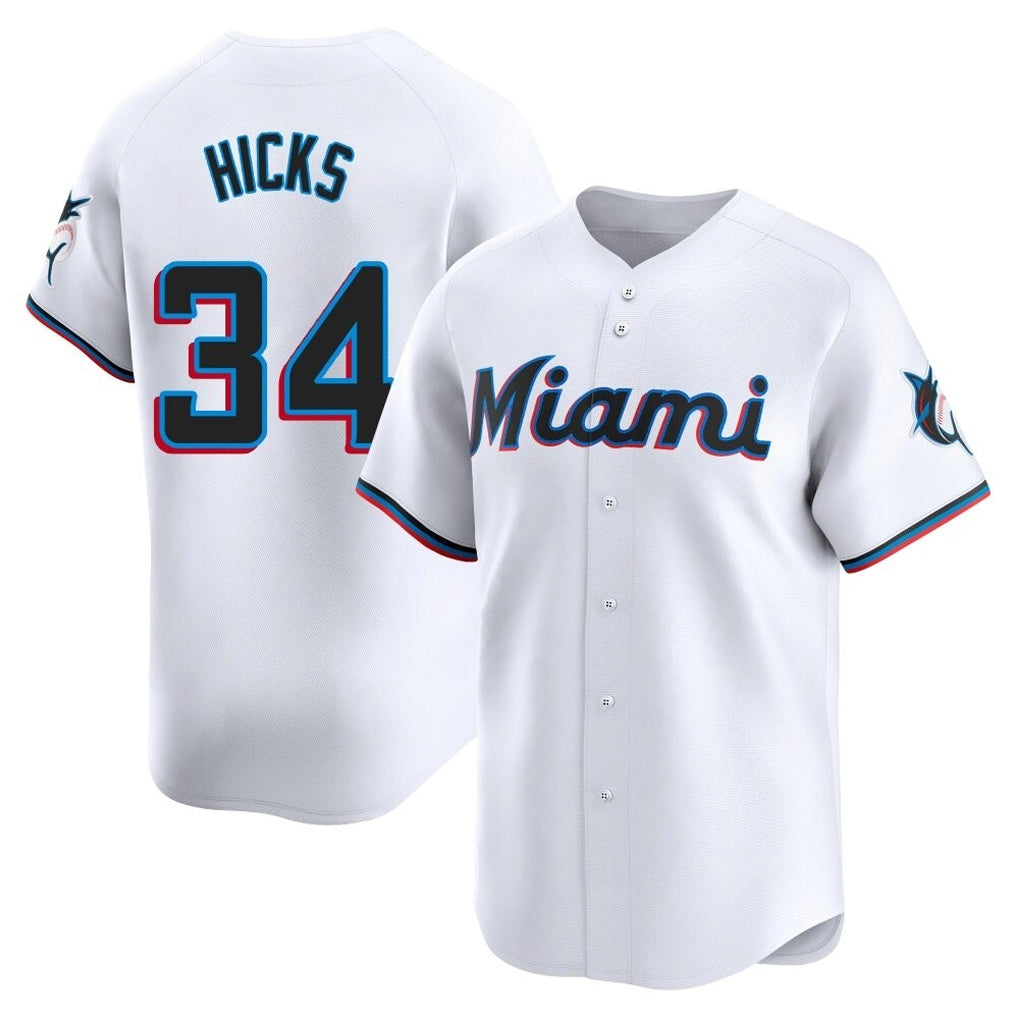 Jamed M.Marlins #34 Liam Hicks Player White  Home Limited Stitched Jerseys