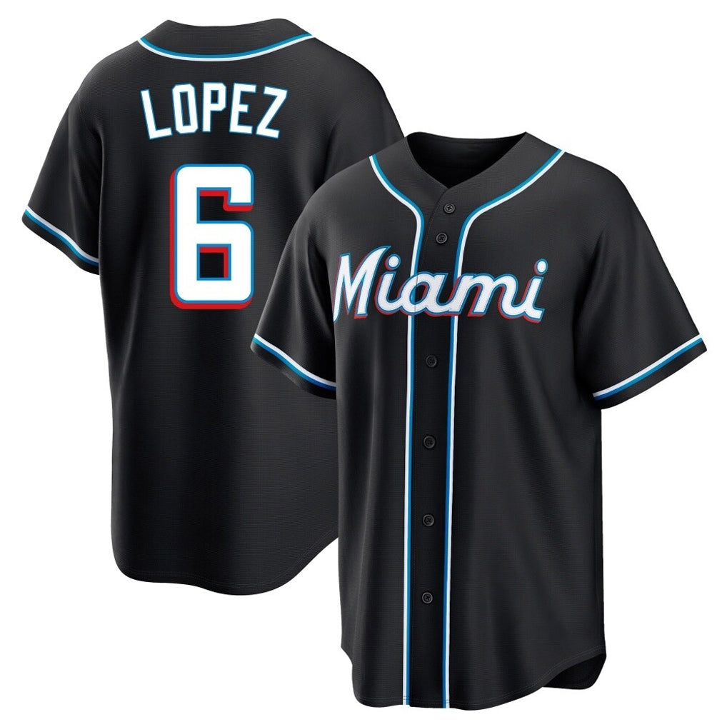 Jamed M.Marlins #6 Otto Lopez Player Black Fashion Out Home Game Stitched Jerseys