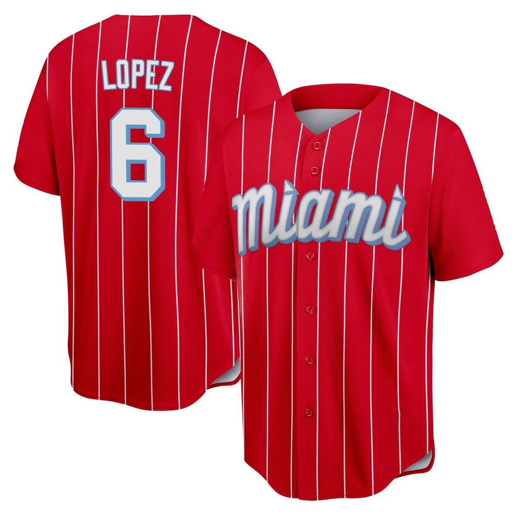 Jamed M.Marlins #6 Otto Lopez Player Red City Connect Home Game Stitched Jerseys