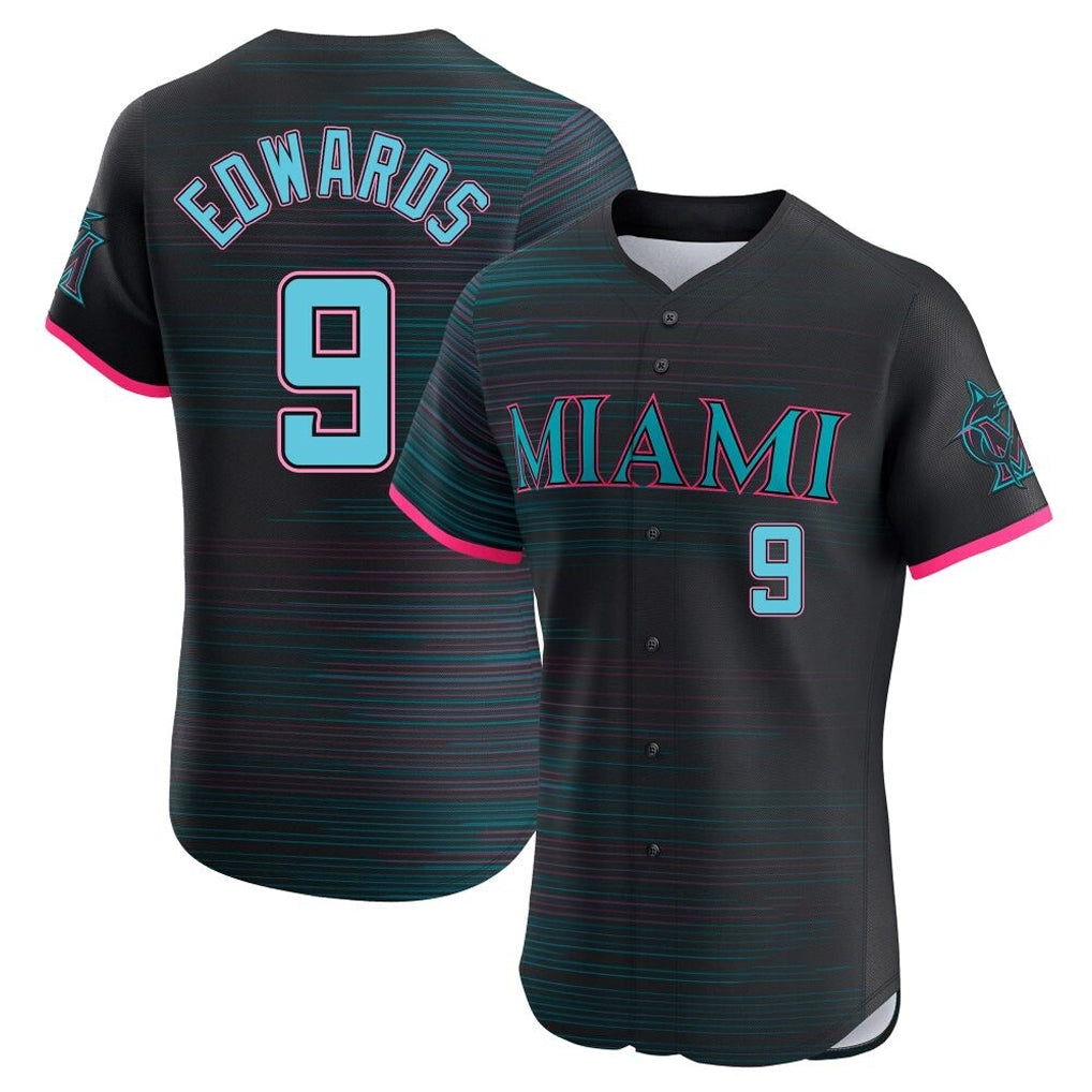 Jamed M.Marlins #9 Xavier Edwards Player Black City Connect Home Limited Elite Stitched Jerseys