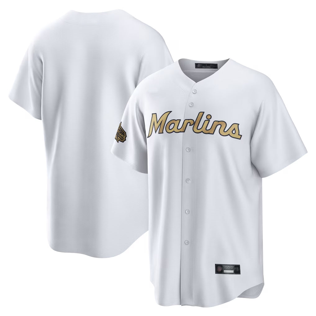 Jamed M.Marlins Blank Player White Gold Home Game Stitched Jerseys