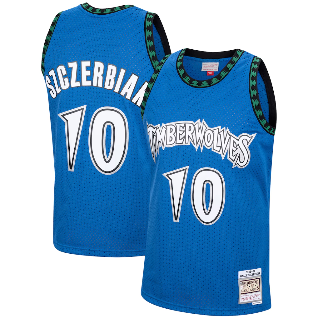 Jamed M.Timberwolves #10 Wally Szczerbiak Mitchell & Ness Blue 2003-2004 Hardwood Classics Swingman Stitched Jerseys
