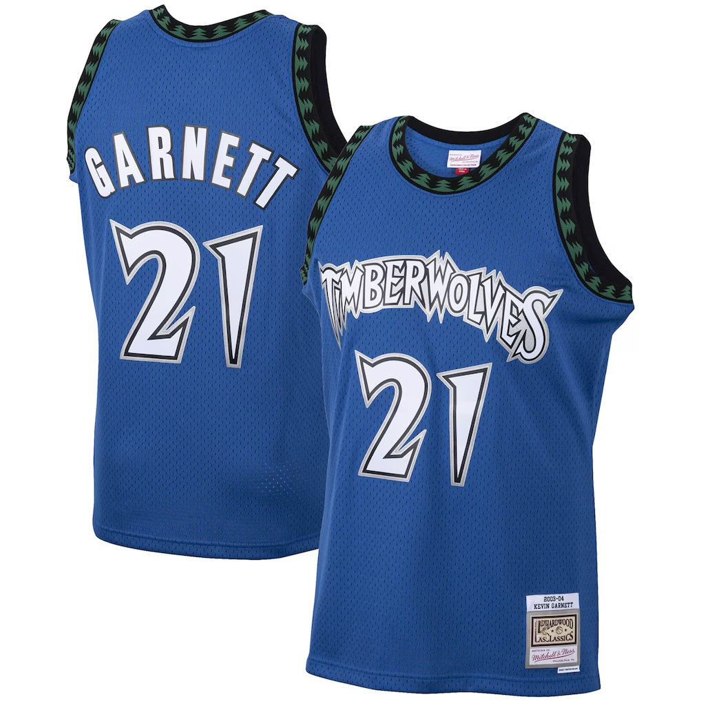 Jamed M.Timberwolves #21 Kevin Garnett Mitchell & Ness Blue 2003-2004 Hardwood Classics Swingman Stitched Jerseys