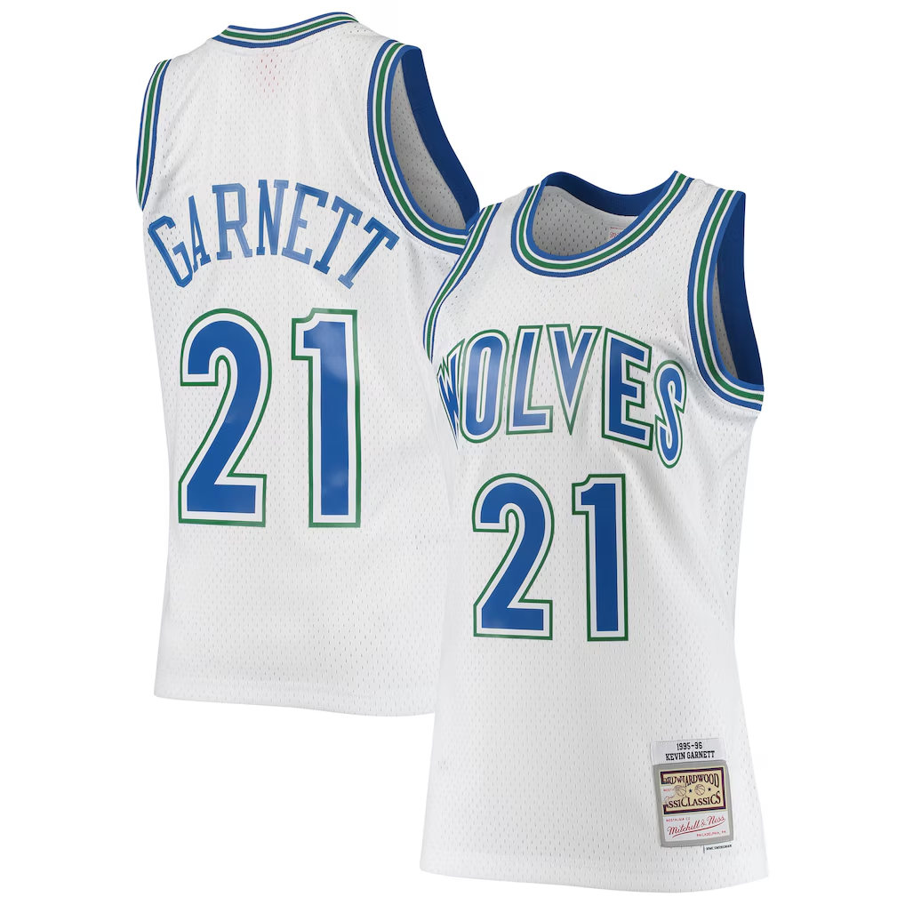 Jamed M.Timberwolves #21 Kevin Garnett Mitchell & Ness White 1995-1996 Hardwood Classics Swingman Stitched Jerseys