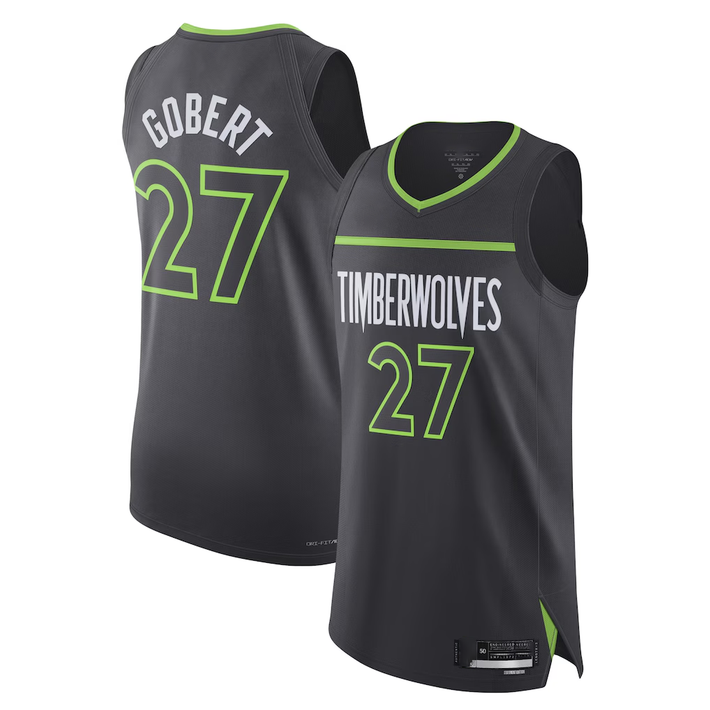 Jamed M.Timberwolves #27 Rudy Gobert Jordan Brand Anthracite Authentic Stitched Jerseys- Statement Edition