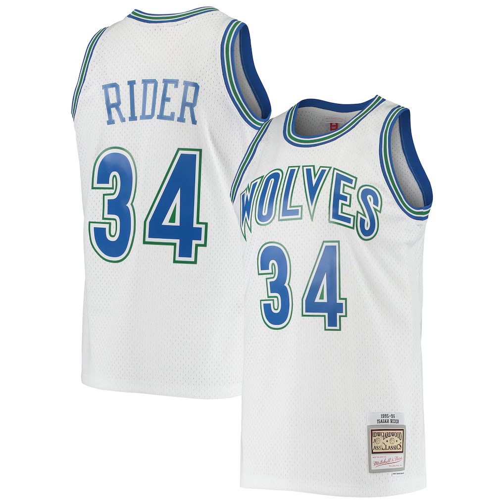 Jamed M.Timberwolves #34 Isaiah Rider Mitchell & Ness White 1995-1996 Hardwood Classics Swingman Stitched Jerseys