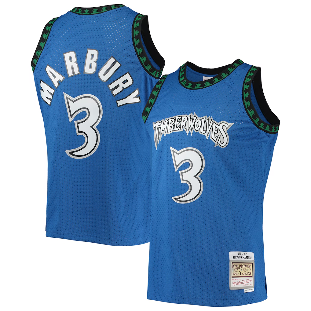Jamed M.Timberwolves #3 Stephon Marbury Mitchell & Ness Blue 1996-1997 Hardwood Classics Swingman Stitched Jerseys