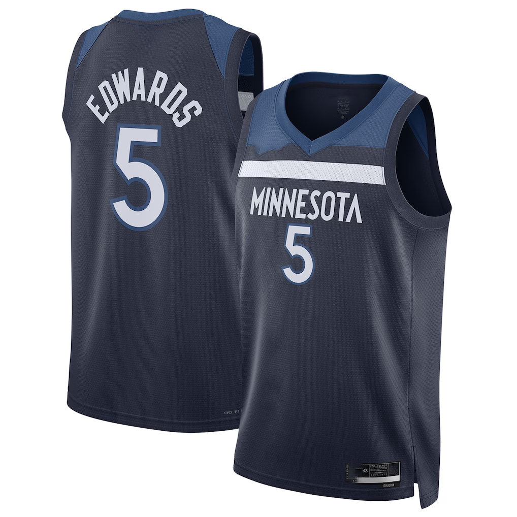Jamed M.Timberwolves #5 Anthony Edwards Navy Swingman Stitched Jerseys- Icon Edition