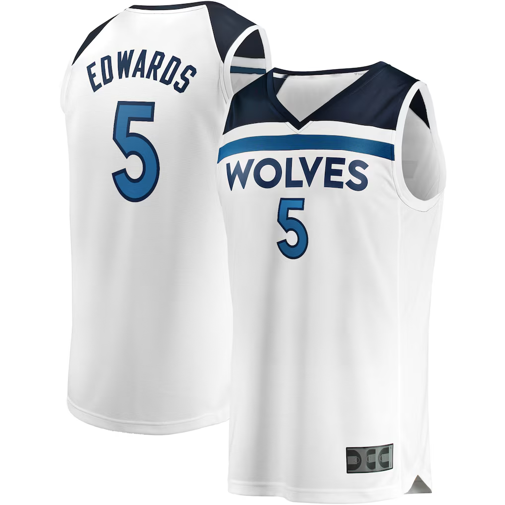 Jamed M.Timberwolves #5 Anthony Edwards White Fast Break Replica Player Stitched Jerseys - Association Edition