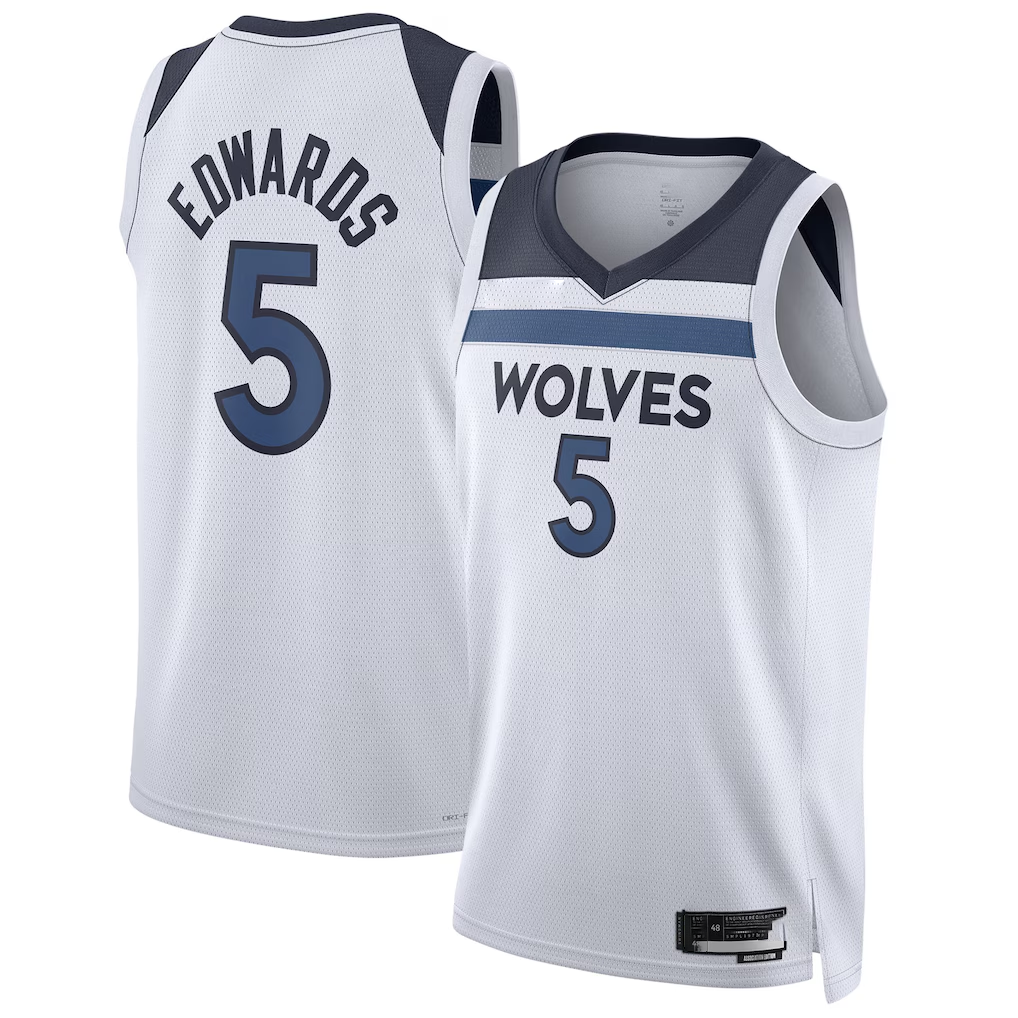Jamed M.Timberwolves #5 Anthony Edwards White Swingman Stitched Jerseys - Association Edition