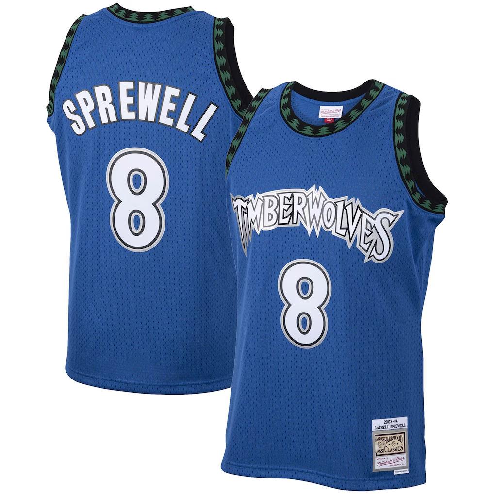 Jamed M.Timberwolves #8 Latrell Sprewell Mitchell & Ness Blue 2003-2004 Hardwood Classics Swingman Stitched Jerseys