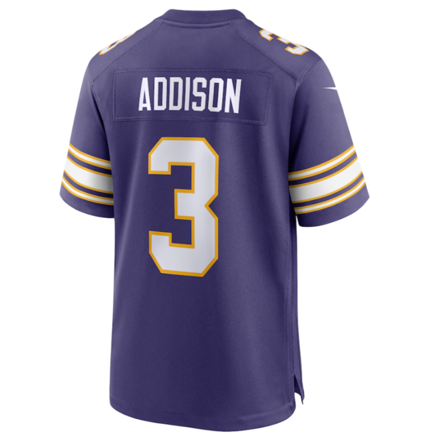 Jamed MN.Vikings #3 Jordan Addison Purple Classic Player Game Jersey American Stitched Jersey