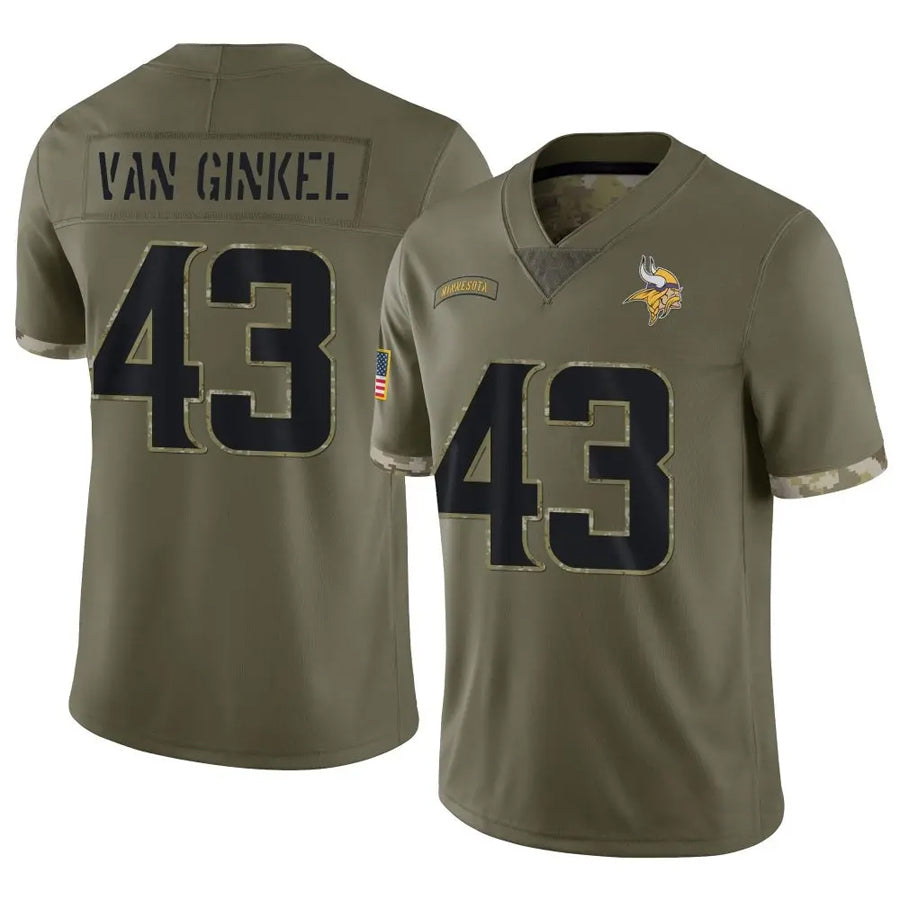 Jamed MN.Vikings #43 Andrew Van Ginkel Player Salute To Service Limited Olive Stitched Jerseys