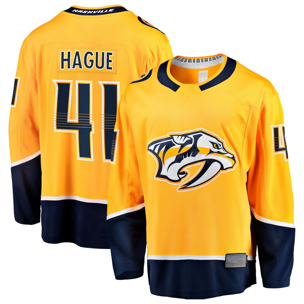 Jamed N.Predators #41 Nicolas Hague Gold Home Breakaway Jerseys