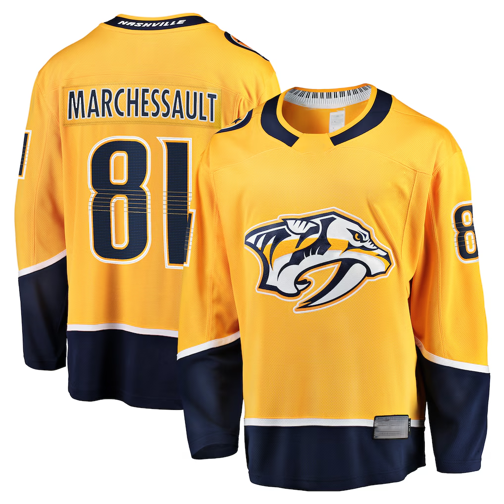 Jamed N.Predators #81 Jonathan Marchessault Gold Home Premier Breakaway Player Jerseys