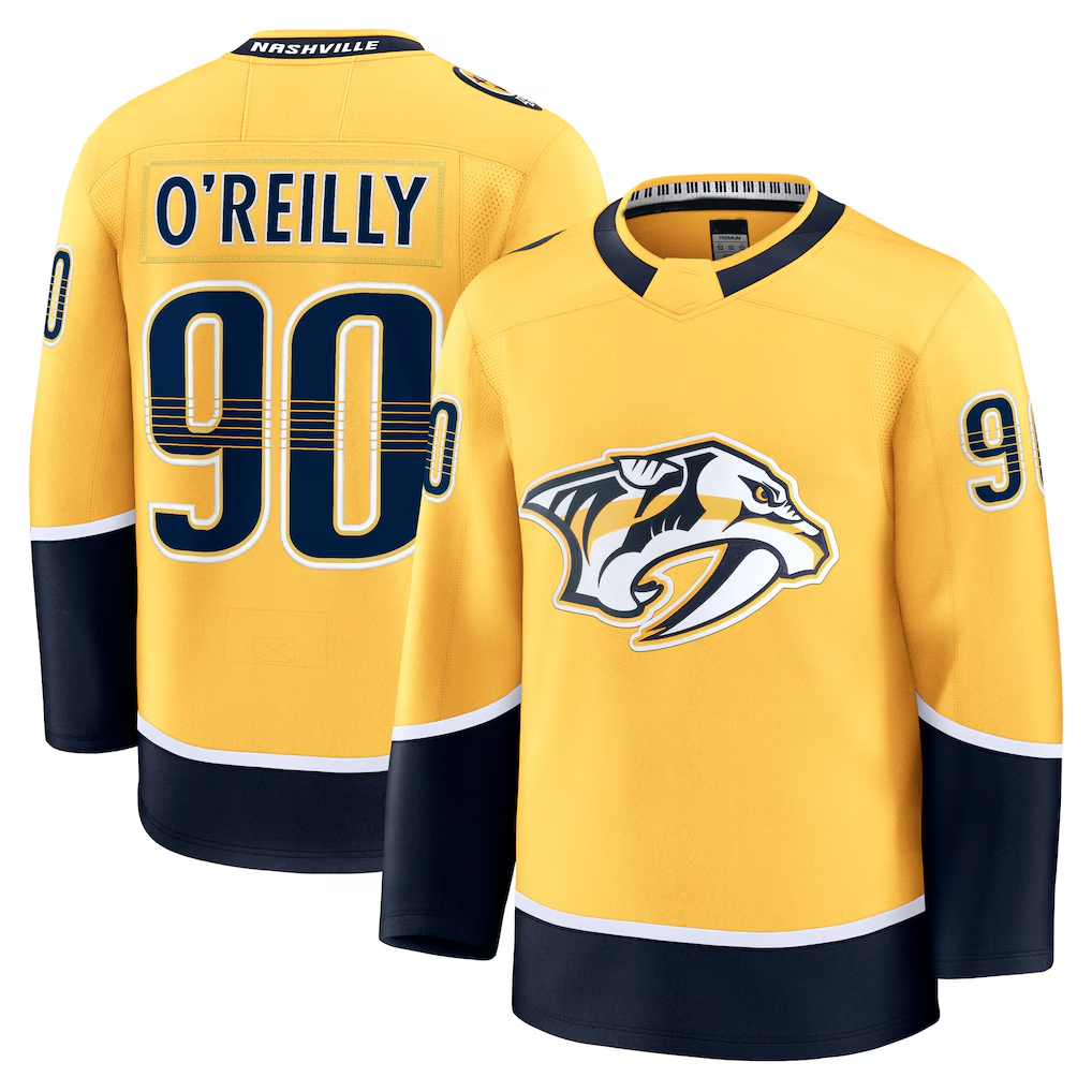 Jamed N.Predators #90 Ryan O'Reilly Yellow Home Premium Jerseys