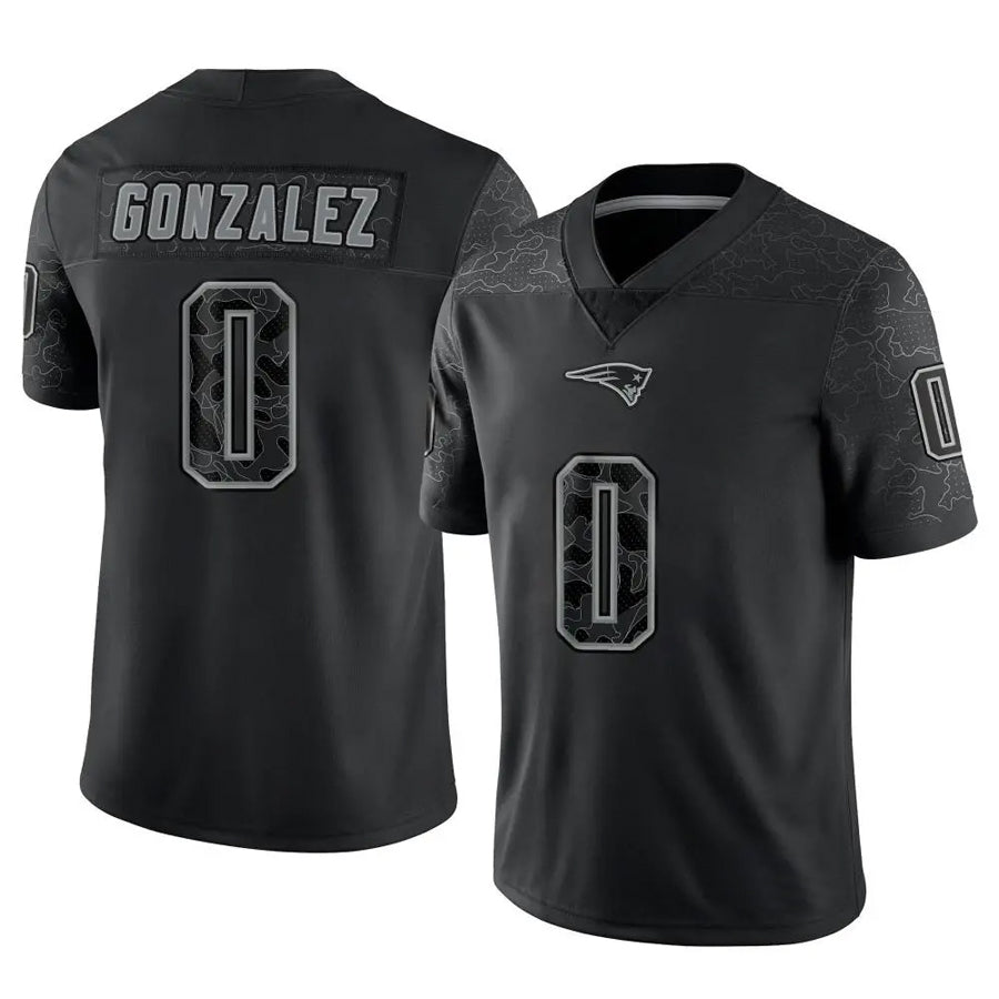 Jamed NE.Patriots #0 Christian Gonzalez Player Black Reflective Limited Stitched Jerseys