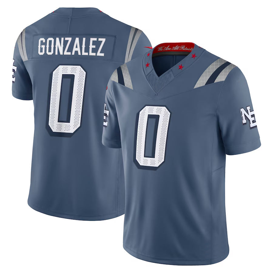 Jamed NE.Patriots #0 Christian Gonzalez Player Storm Blue Rivalries Collection Limited Stitched Jerseys