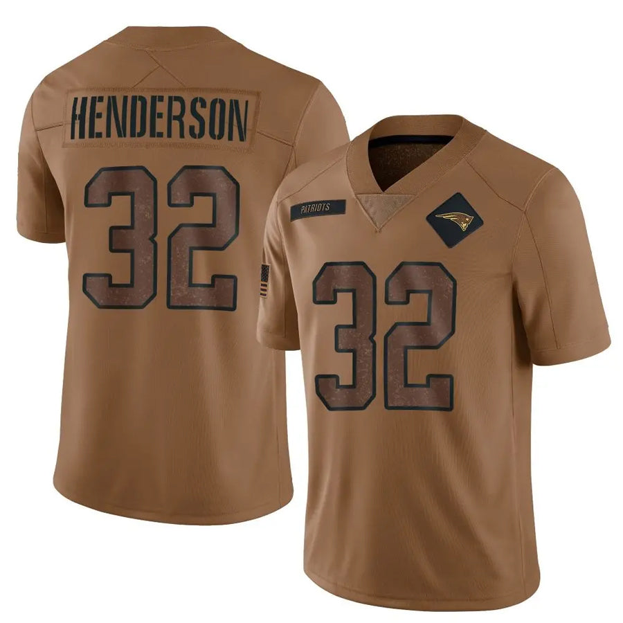 Jamed NE.Patriots #32 TreVeyon Henderson Player Salute To Service Limited Brown Stitched Jerseys