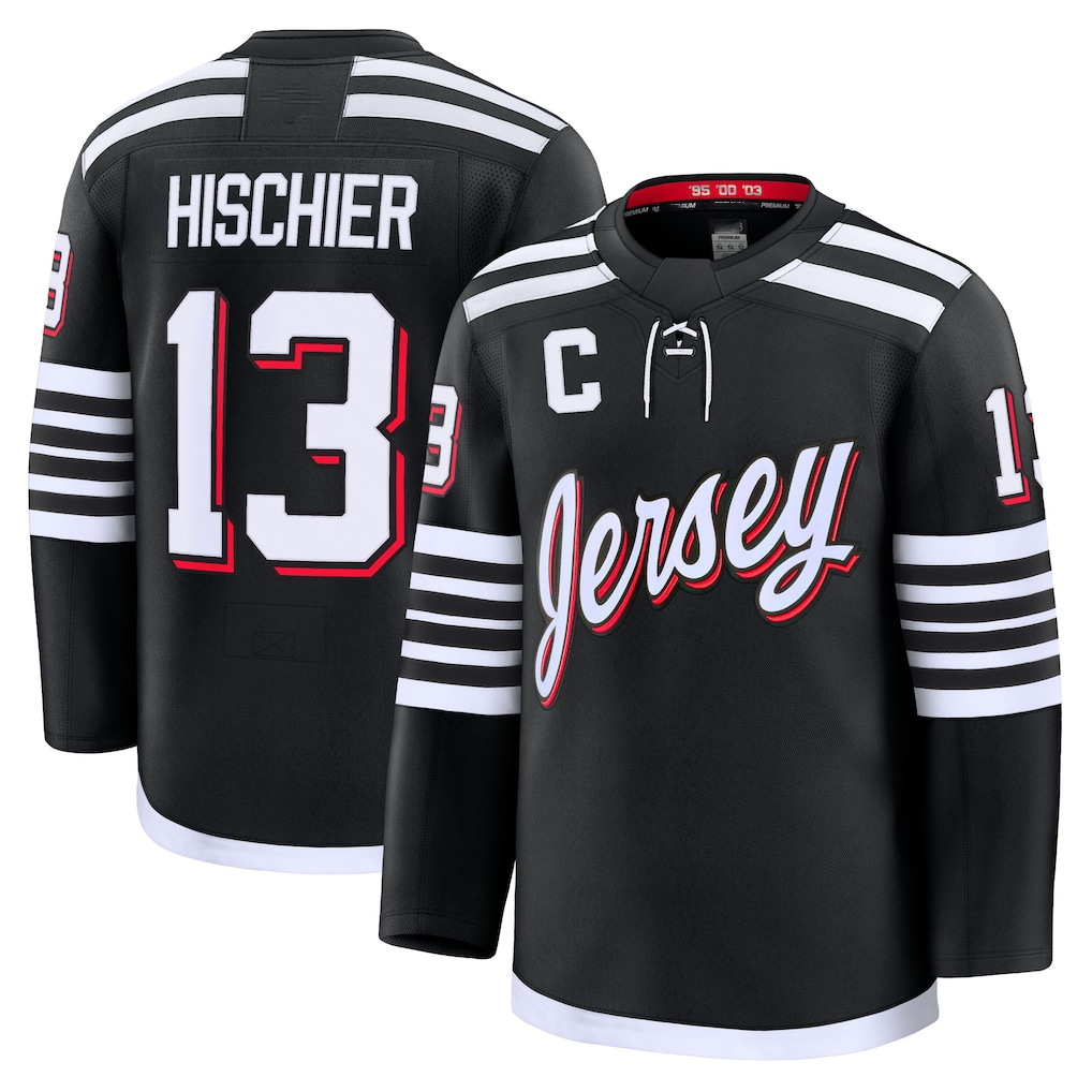 Jamed N.Jersey Devils #13 Nico Hischier Black Alternate Premium Jerseys