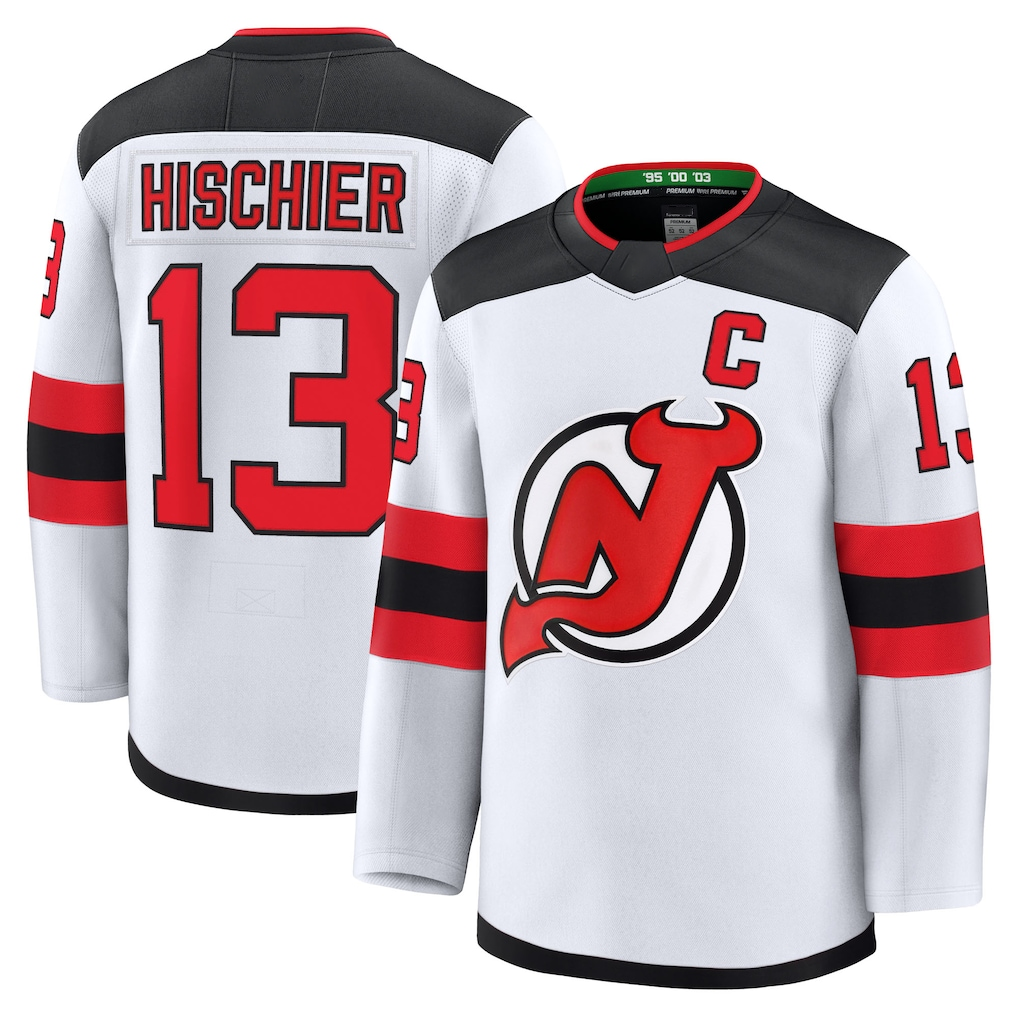 Jamed N.Jersey Devils #13 Nico Hischier White Away Premium Jerseys