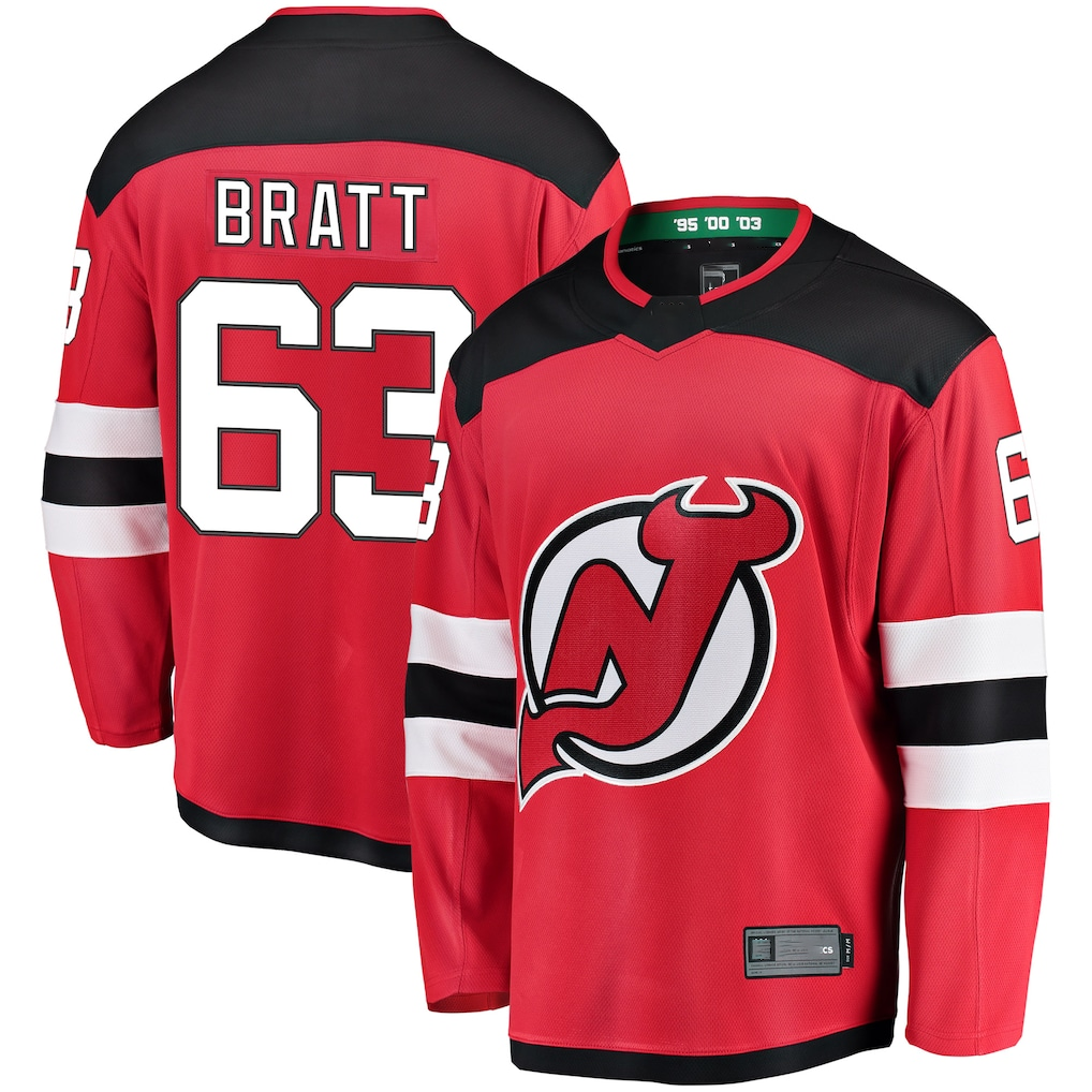 Jamed N.Jersey Devils #63 Jesper Bratt Red Home Breakaway Player Jerseys