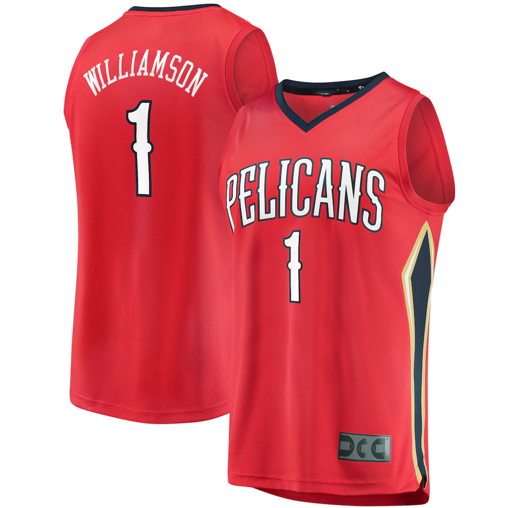 Jamed NO.Pelicans #1 Zion Williamson Red Replica Fast Break Stitched Jerseys- Statement Edition