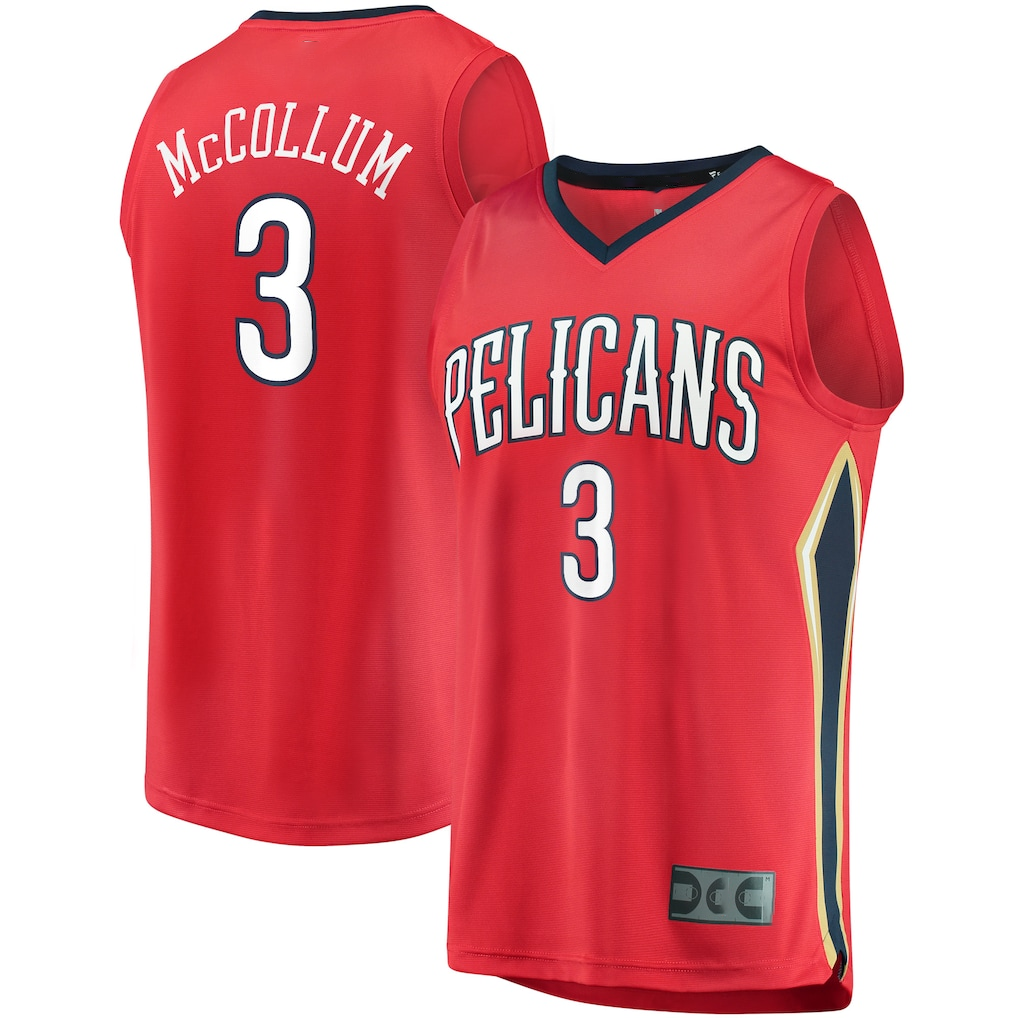 Jamed NO.Pelicans #3 C.J. McCollum Red Fast Break Replica Player Stitched Jerseys- Statement Edition