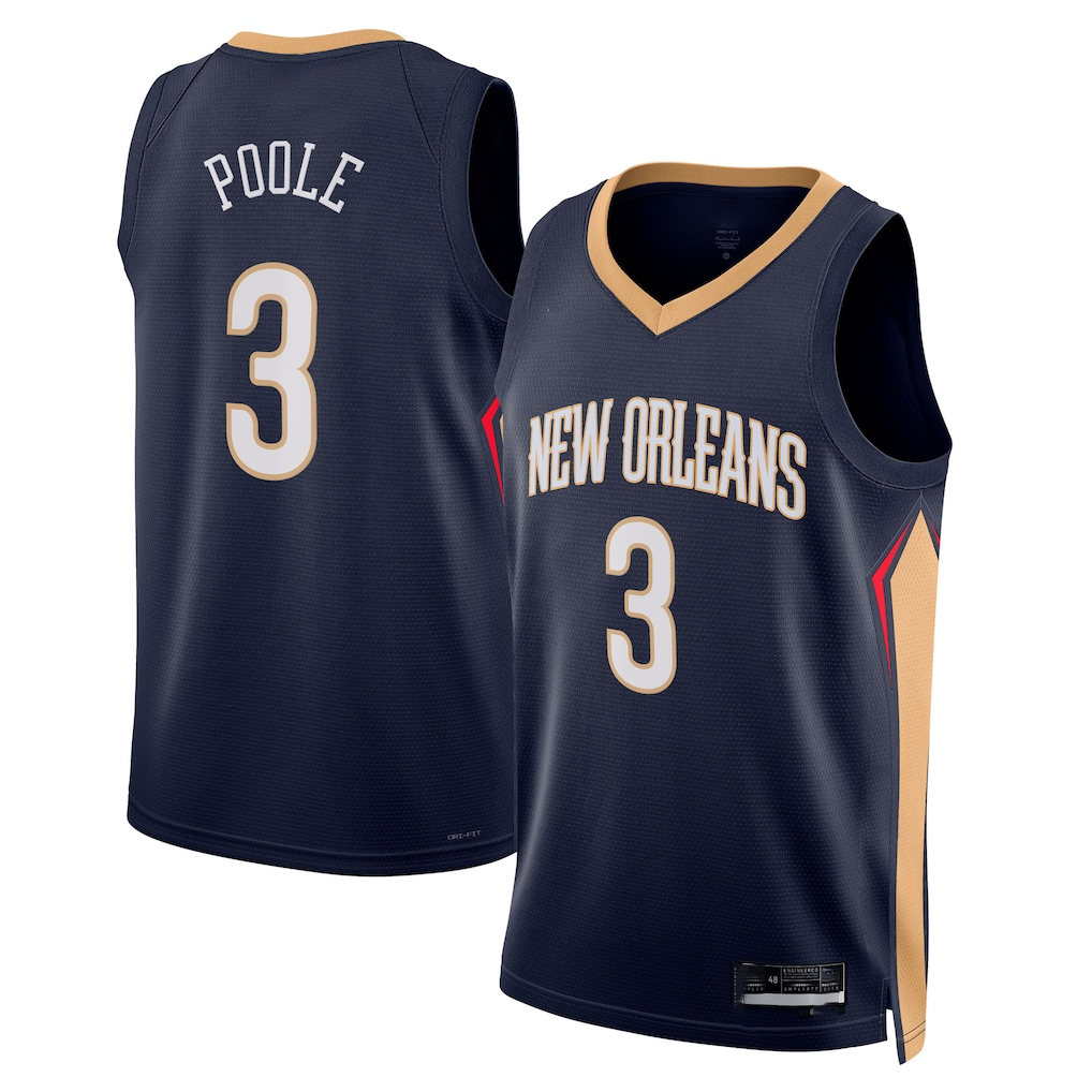 Jamed NO.Pelicans #3 Jordan Poole Navy Swingman Stitched Jerseys- Icon Edition