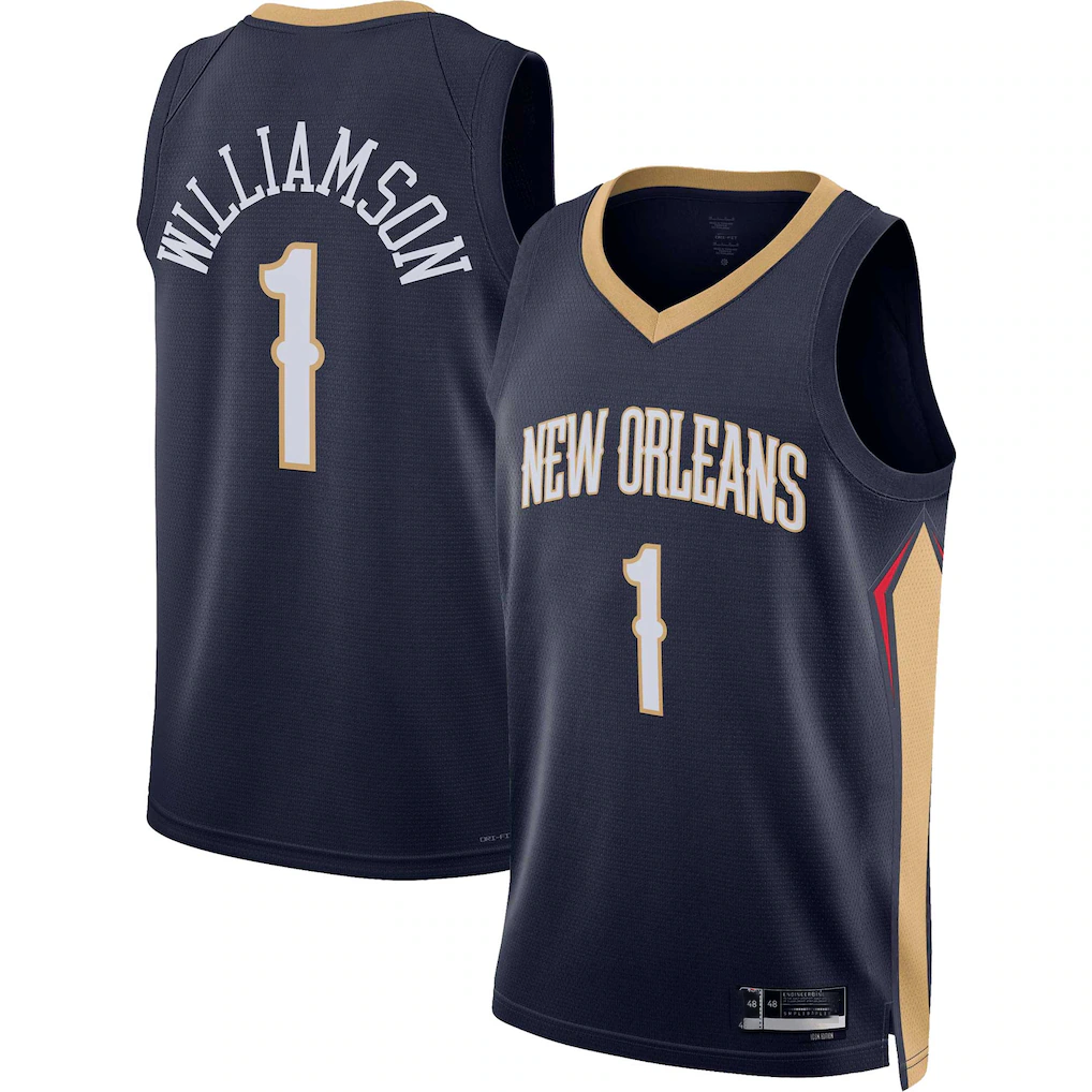 Jamed NO.Pelicans #1 Zion Williamson Navy Swingman Stitched Jerseys- Icon Edition